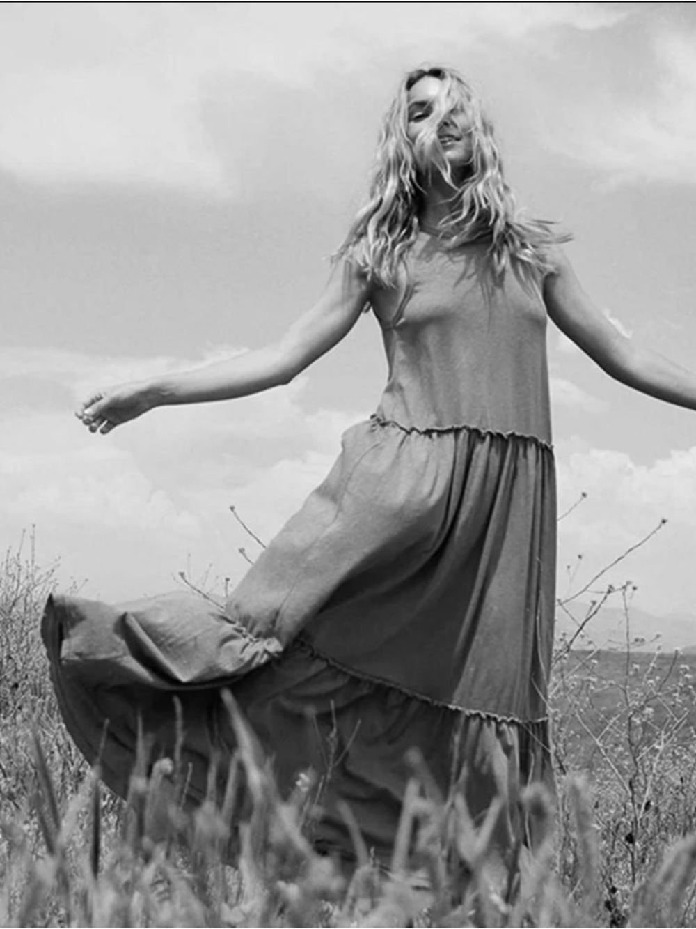 Aerie charcoal tiered drop waist boho cotton maxi dress